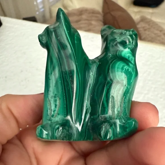 Green Malachite Cats Figurine Carved - Picture 1 of 13